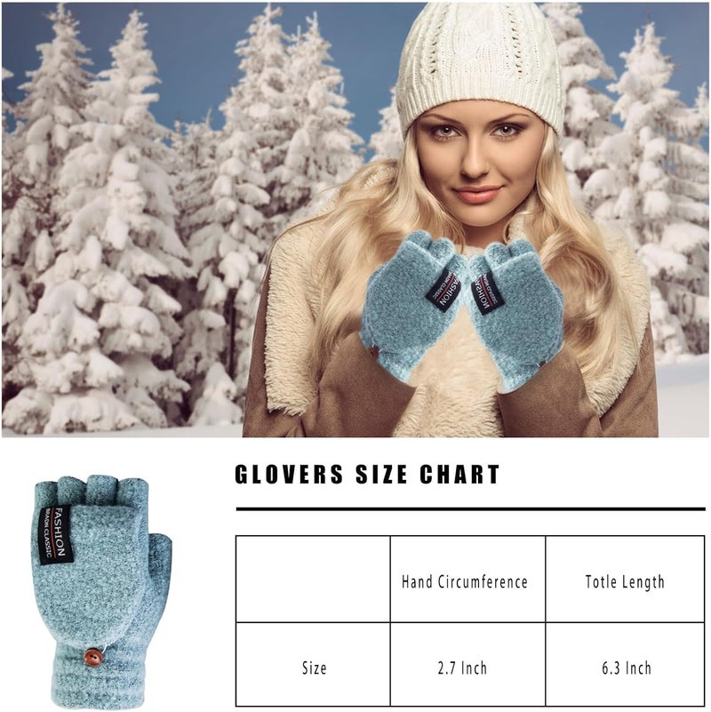 YSense Womens Winter Gloves, 2 Pack Warm Knitted Convertible Fingerless Gloves for Women Gifts with Mittens Cover Cap - Image 5